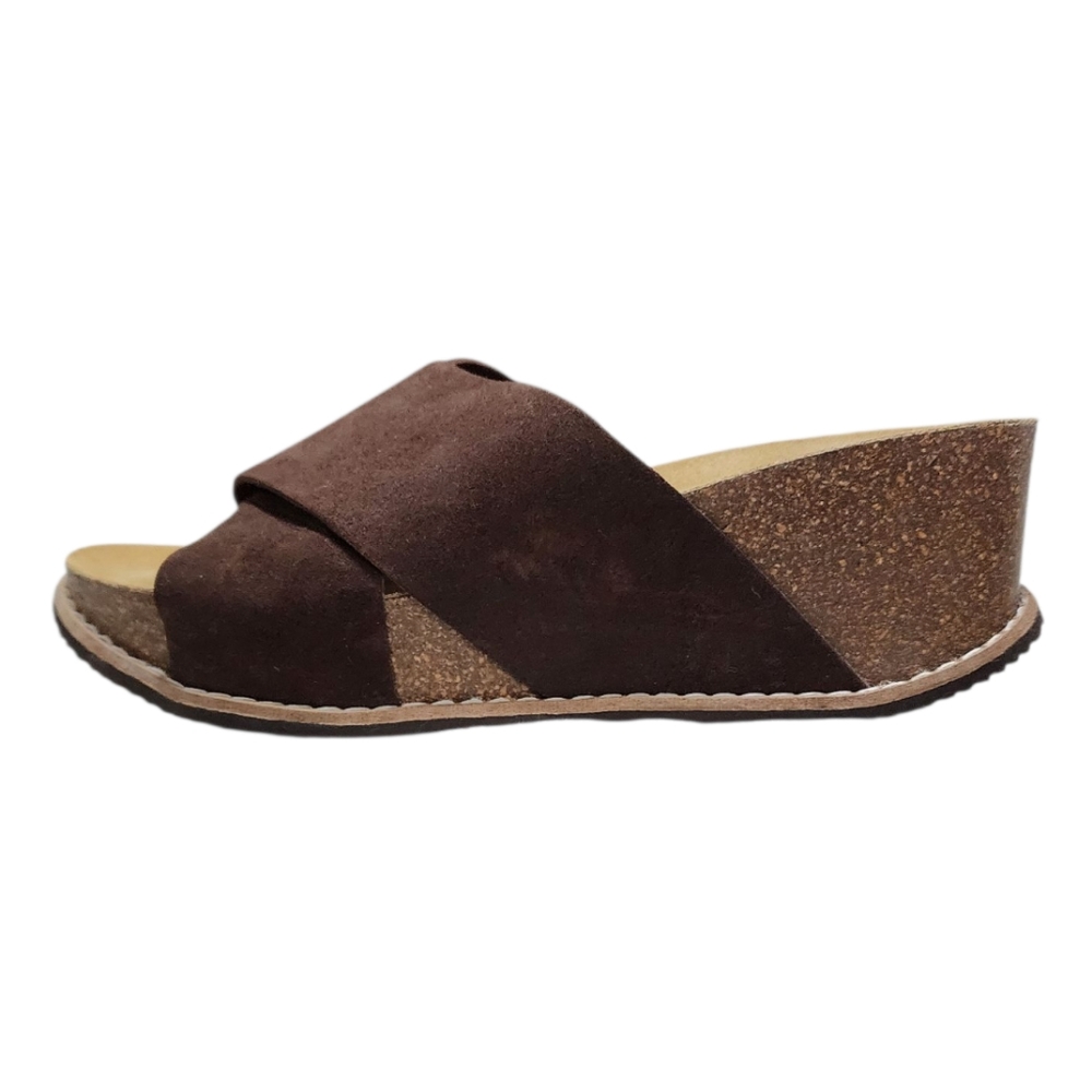 Bio Bio Brown Suede Wedge Walking Orthopedic Chocolate Brown Sandals - Women's
